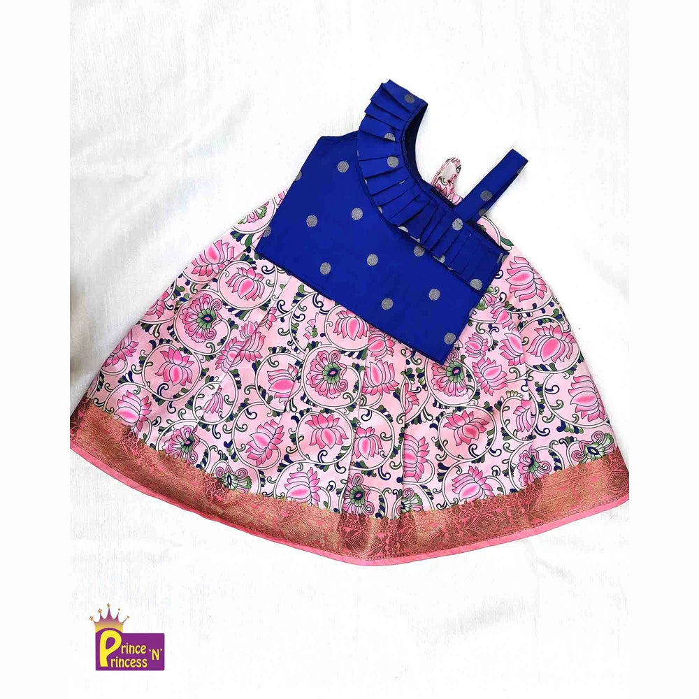 Kids Blue And Pink Knot Pattu pavadai PPP1473